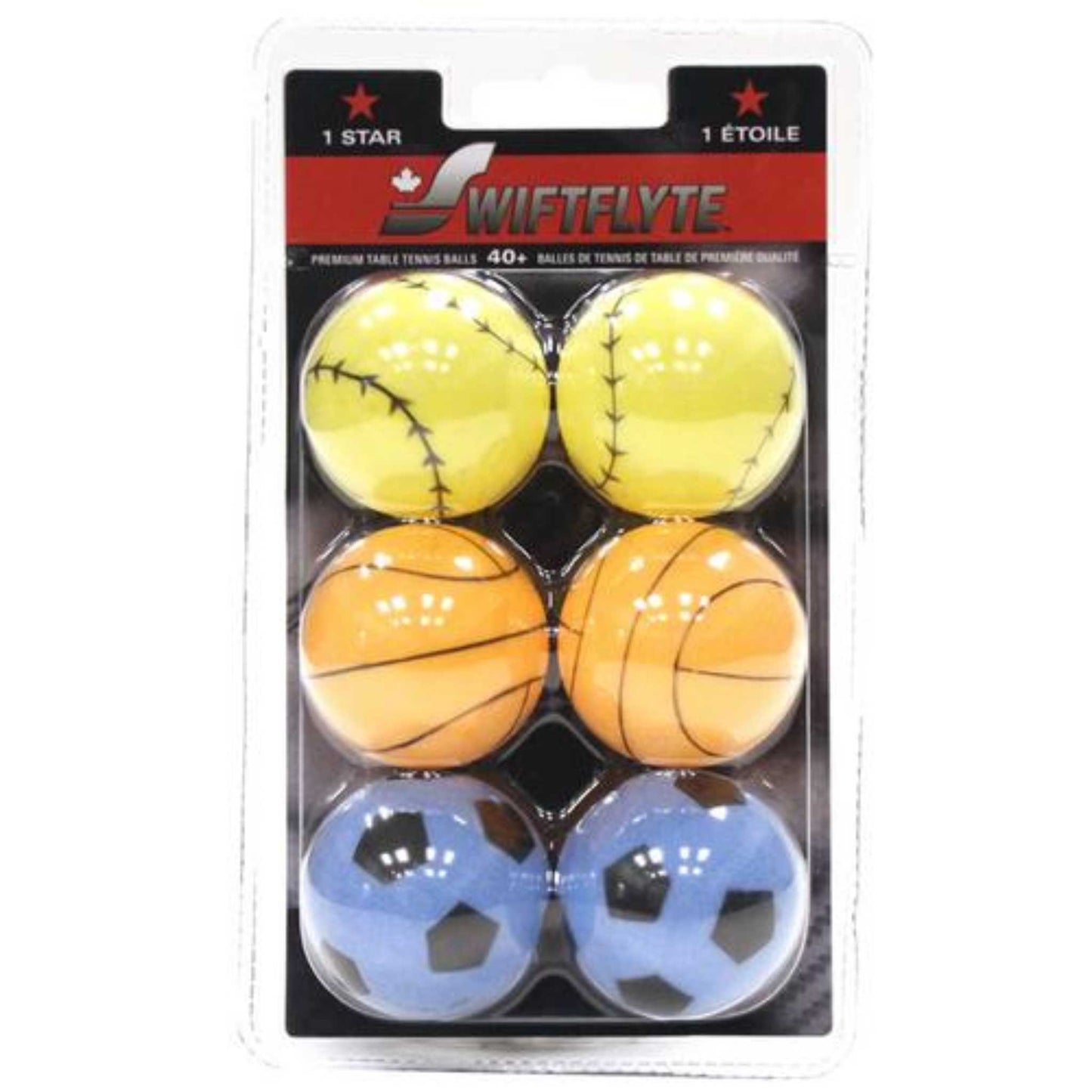 Swiftflyte 1-Star 40+ Table Tennis Balls, 6pk, White, Orange, Fluorescent, Sport