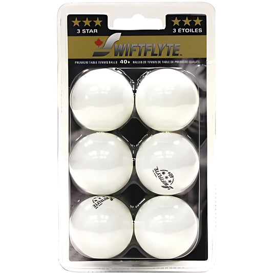 Swiftflyte 3-Star 40+ Table Tennis Balls, White, 6pk