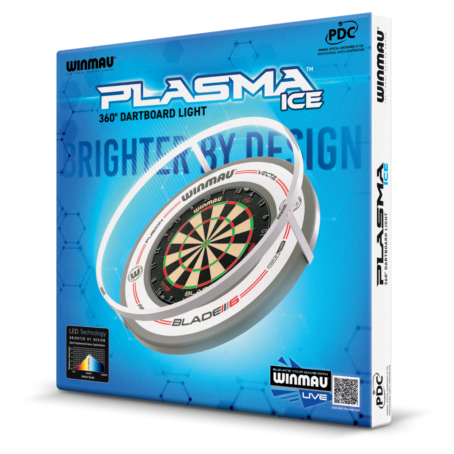 Winmau® Plasma Ice Dartboard Light & Pro-Line Original White Surround Bundle