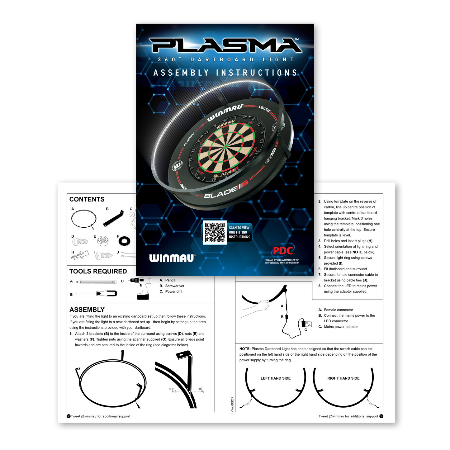 Winmau® Plasma Ice Dartboard Light & Pro-Line Original White Surround Bundle