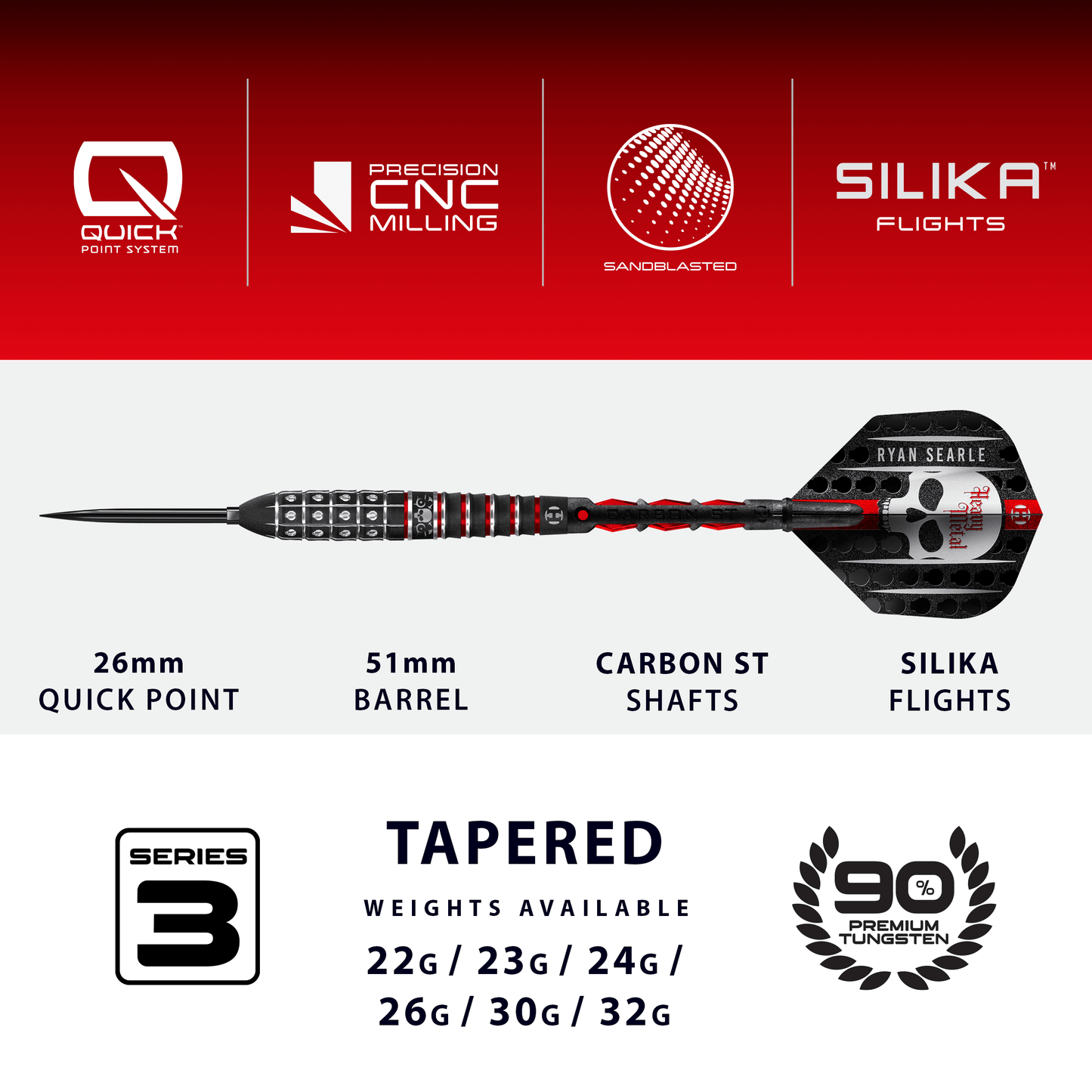 Harrows Ryan Searle 90% Tungsten Series 3 Quick Point Darts