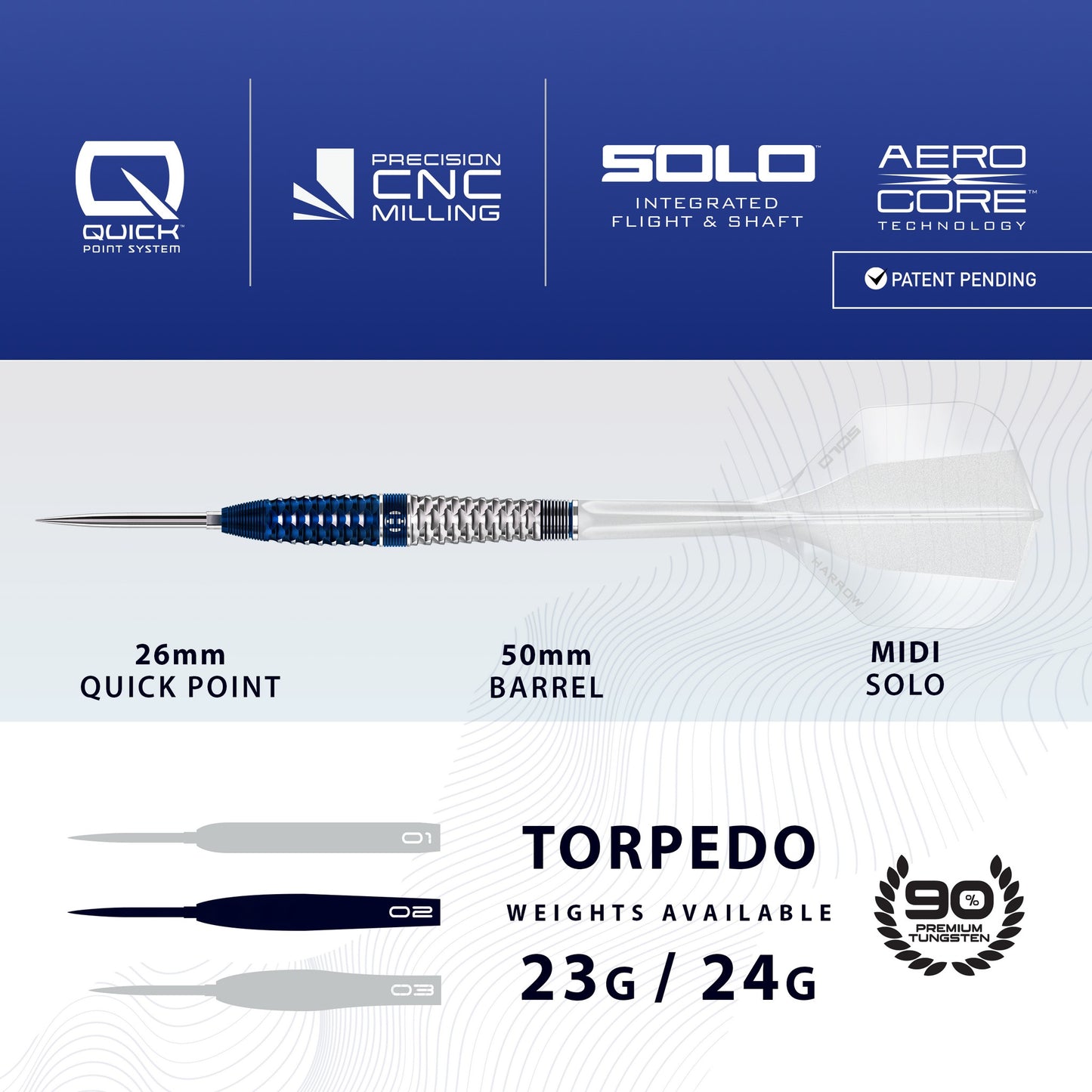 Harrows Geo 90% Tungsten Quick Point Darts