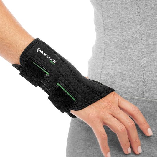 MuellerĀ® Green Fitted Wrist Brace, Right Hand, Unisex, One Size Fits Most - Black
