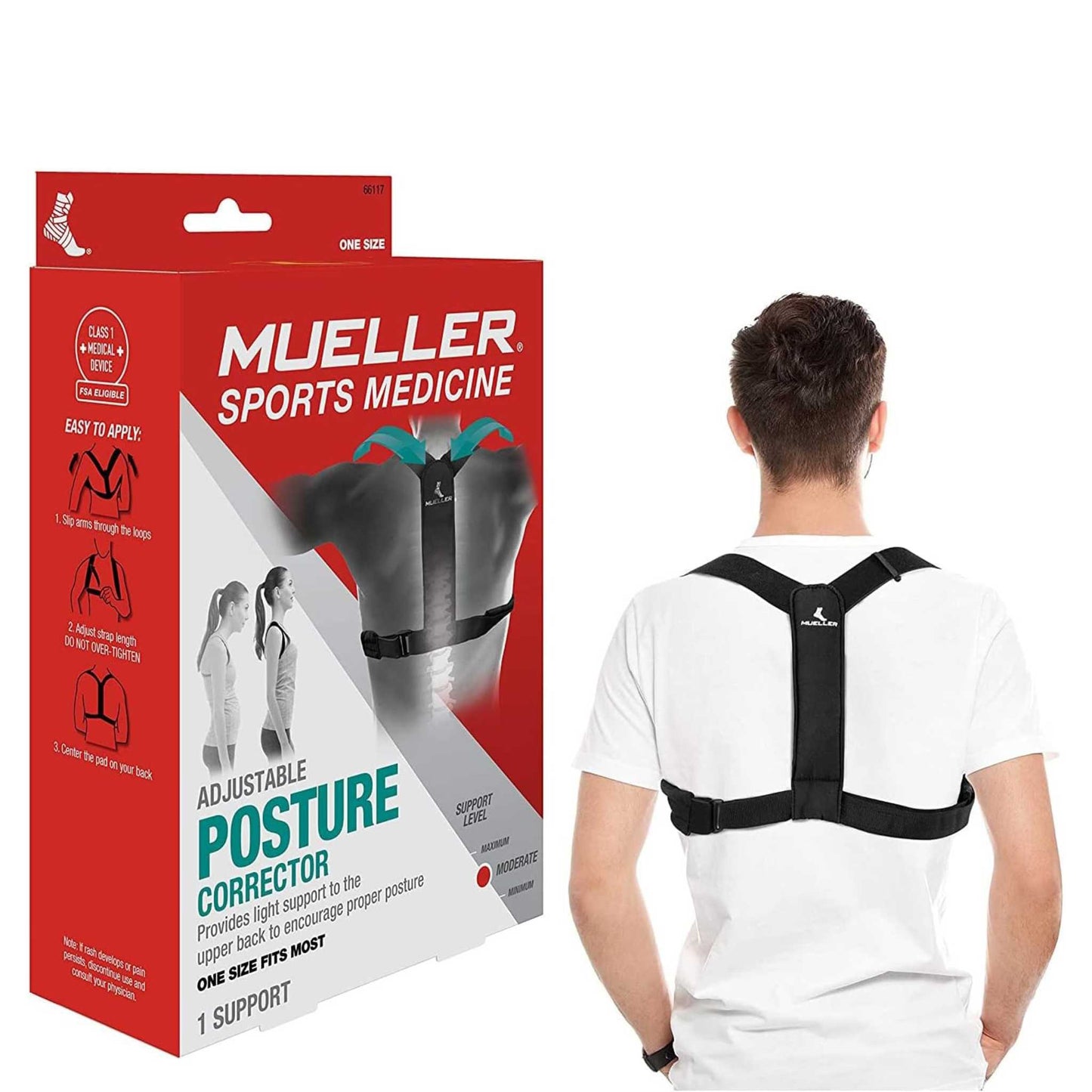 Mueller® Adjustable Posture Support, Unisex, One Size Fits Most - Black