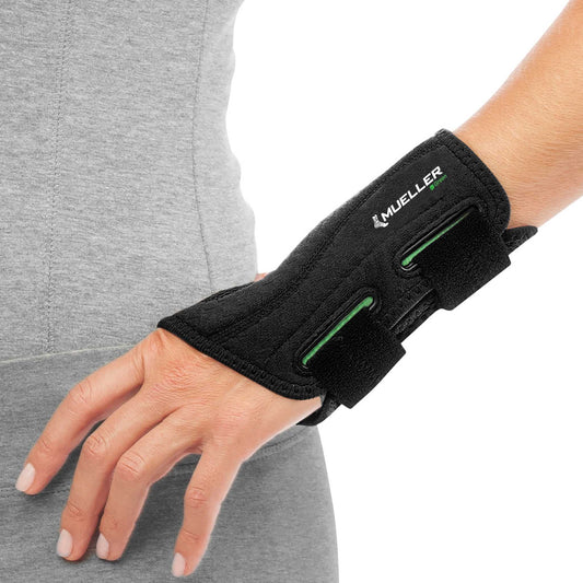 MuellerĀ® Green Fitted Wrist Brace, Left Hand, Unisex, One Size Fits Most - Black