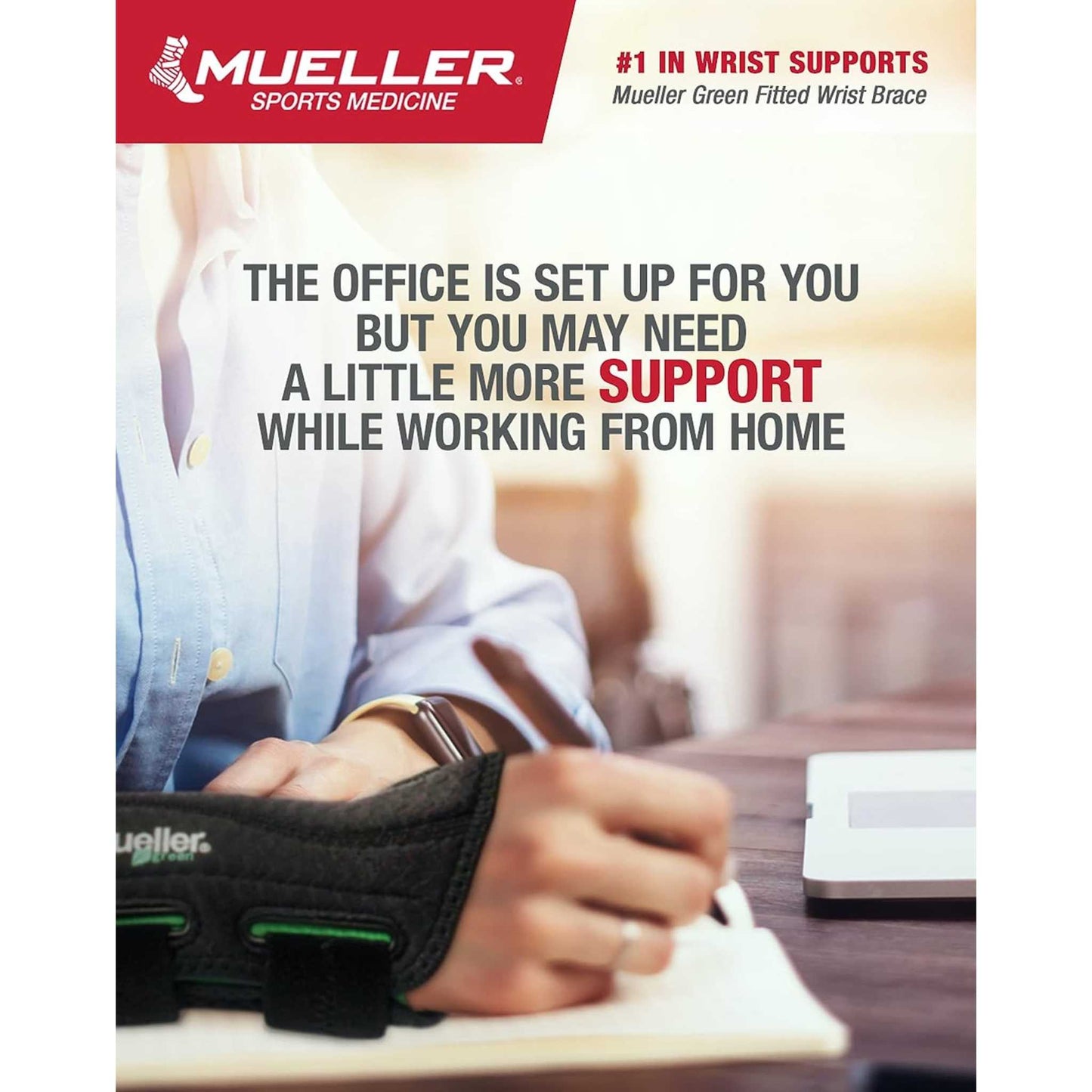 Mueller® Green Fitted Wrist Brace, Left Hand, Unisex, One Size Fits Most - Black