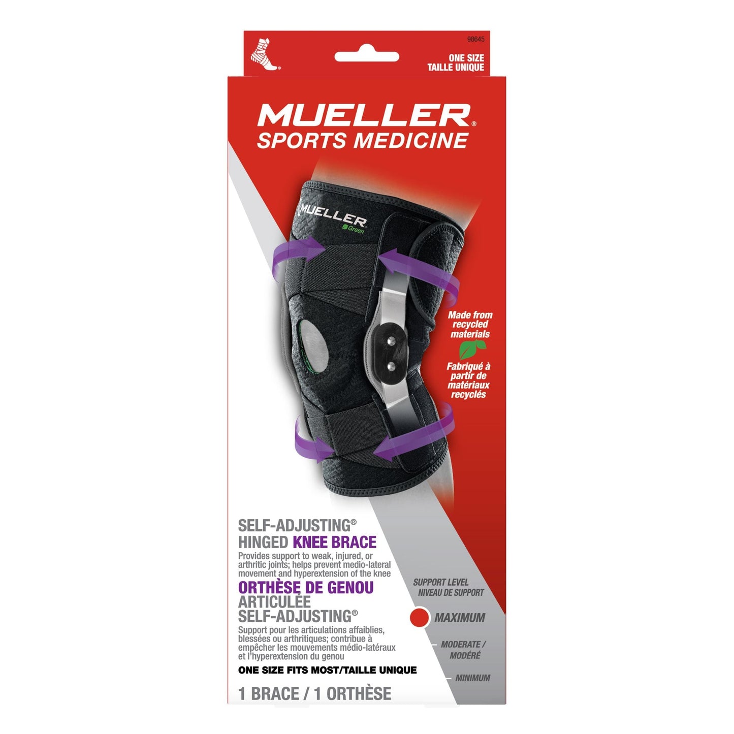 Mueller® Green Self-Adjusting Hinged Knee Brace, Unisex, One Size Fits Most - Black