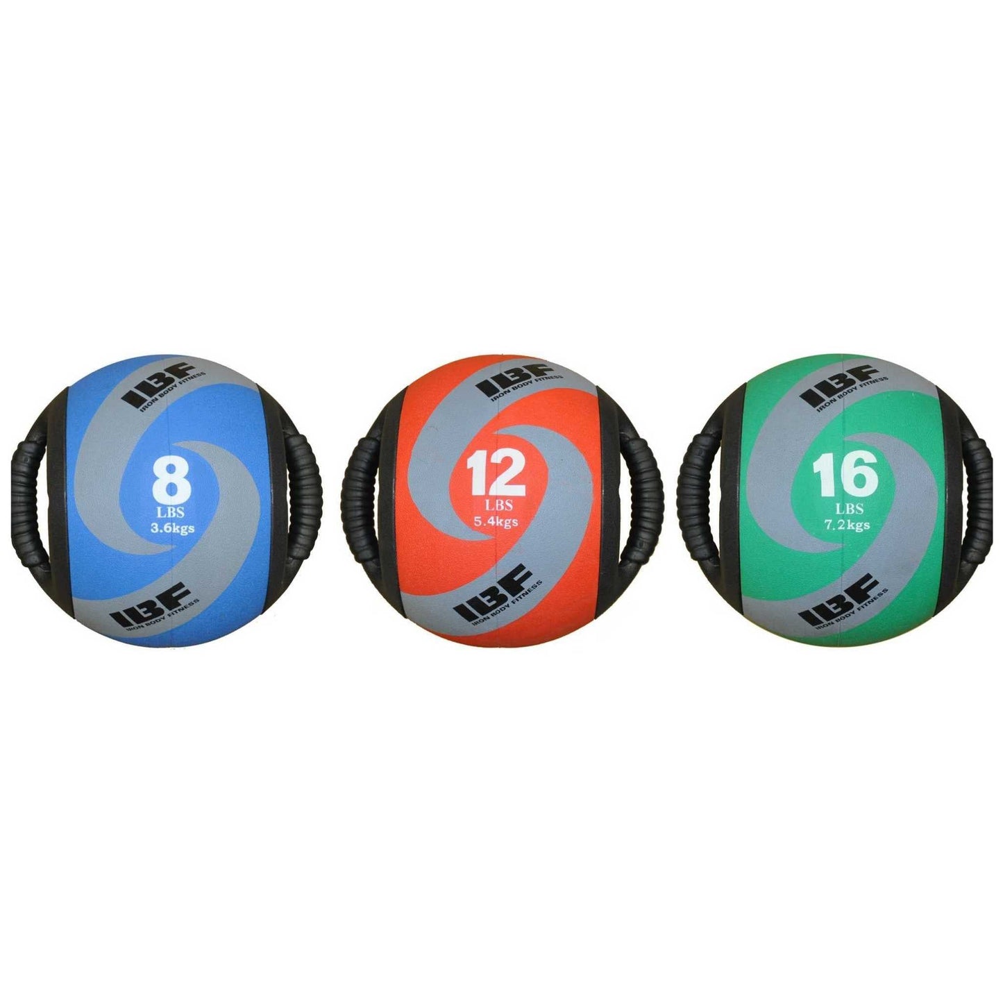 Dual Grip Medicine Balls, Built-In Handles, 8, 12 & 16 lbs.