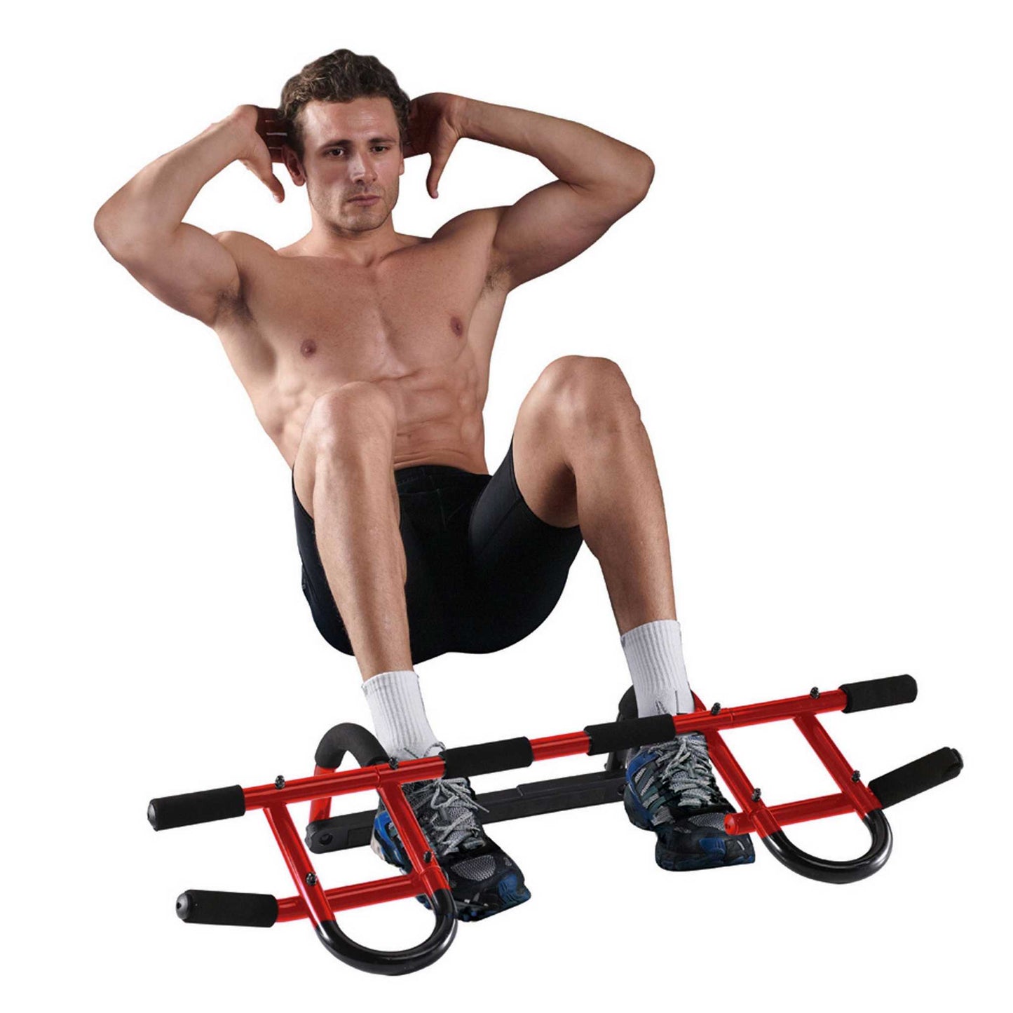 Heavy-Duty Steel Doorway Pull-Up Bar, Multi-Gym, Red