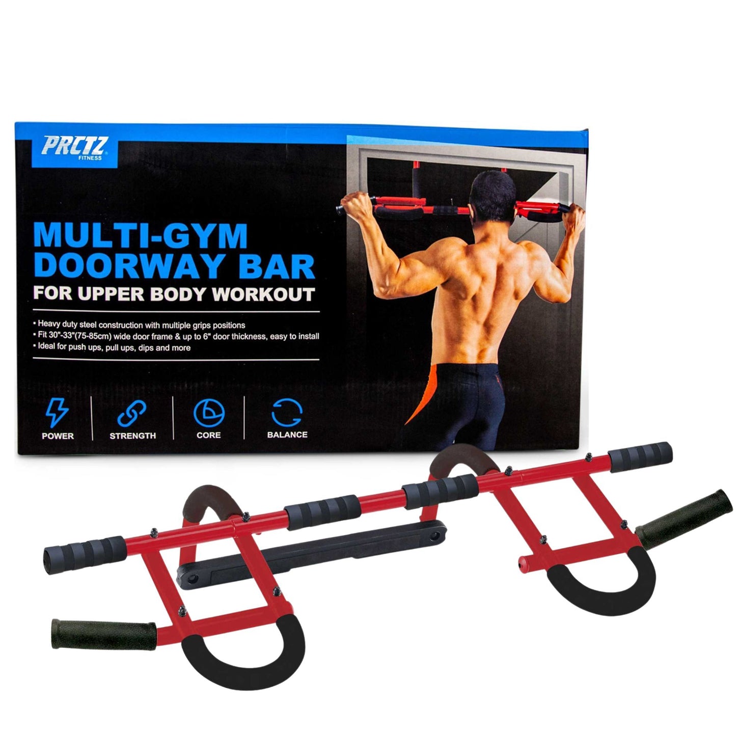 Heavy-Duty Steel Doorway Pull-Up Bar, Multi-Gym, Red