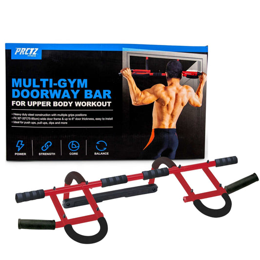 Heavy-Duty Steel Doorway Pull-Up Bar, Multi-Gym, Red