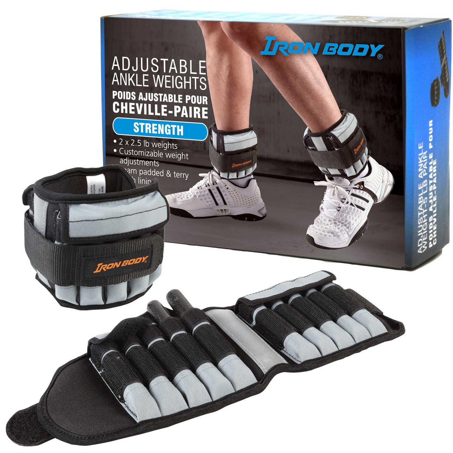 Deluxe Adjustable Ankle Weights, Available in 5 lb. (2 x 2.5 lb.) or 10 lb. Pairs (2 x 5 lb.)