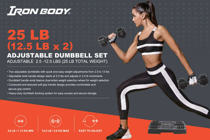 25 lb. Adjustable Dumbbell Set, Pair (2 x 12.5 lbs.)