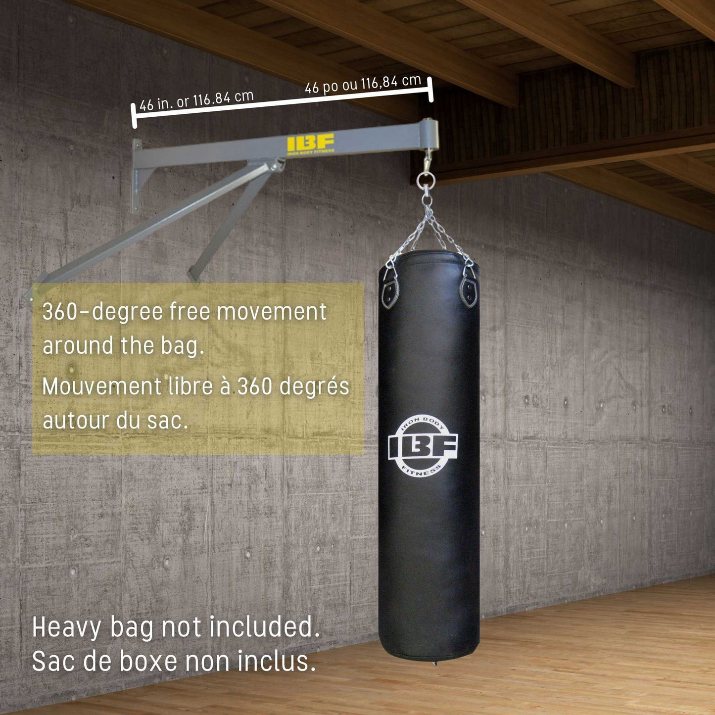 IBF Commercial-Grade Heavy Bag Wall Mount - Holds 75 lb., 100 lb. or 125 lb. Punching Bag