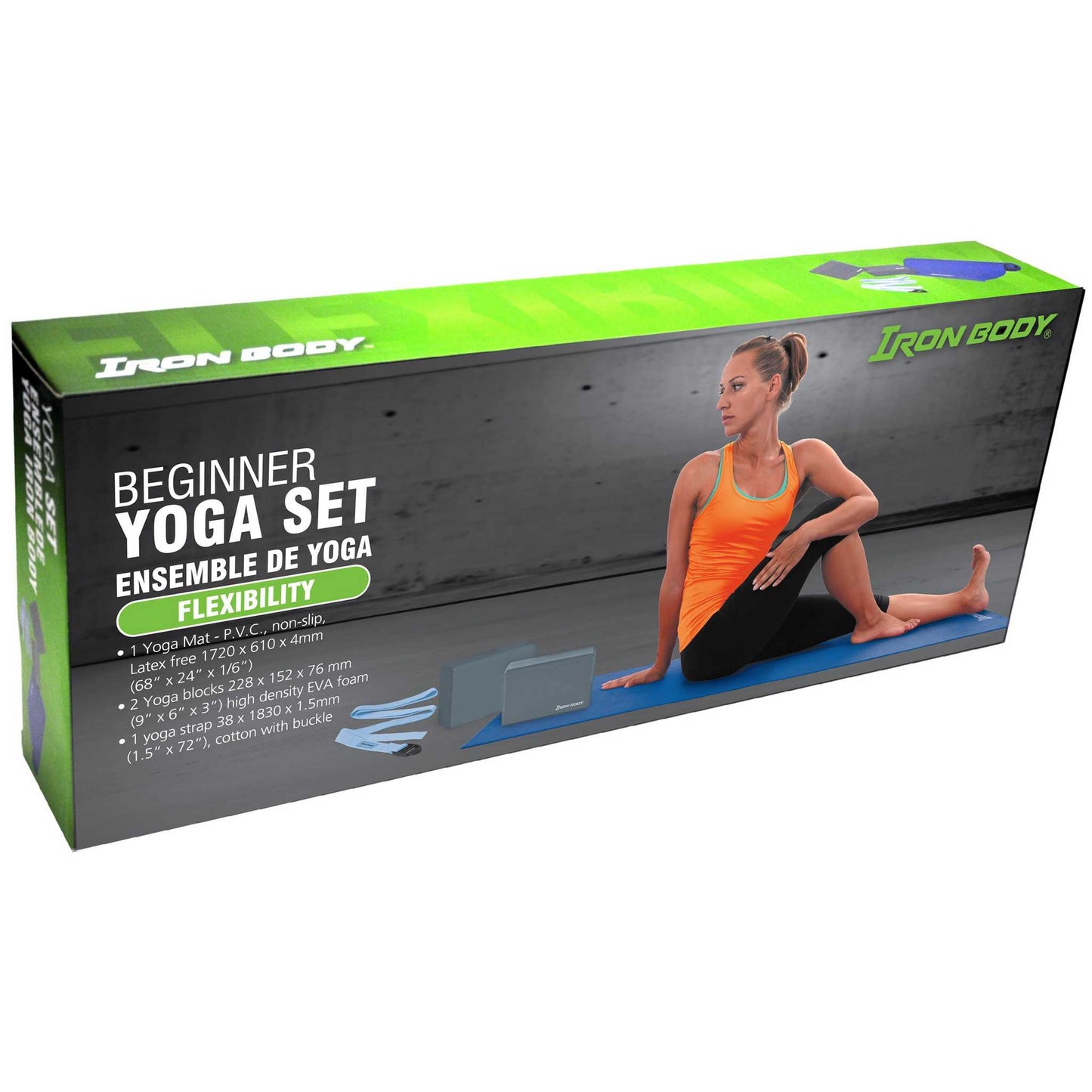 Beginner Yoga Set, Includes Mat, Strap & 2 Blocks